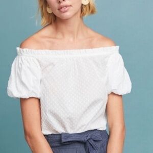 Anthropologie MAEVE Sojourner Swiss Dot Puff Sleeve Off Shoulder Top - Size 0